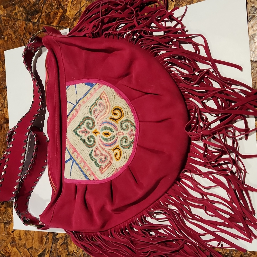 Fuscia Leather Saddlebag Crossbody Handstitched large Purse
